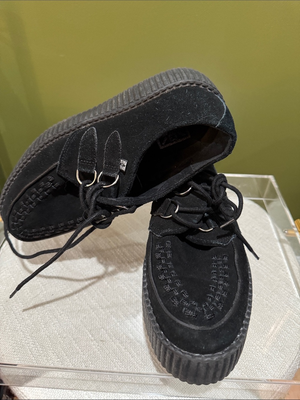 T.U.K Black Suede Platform Creeper Lace-Up Shoes